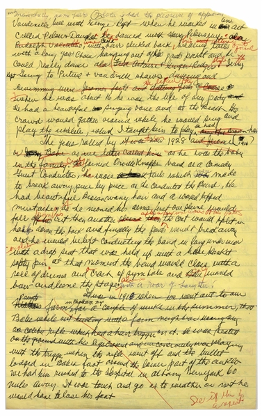 Moe Howard's Handwritten Manuscript Page When Writing His Autobiography -- Entitled ''Jerome (Curly) Howard'', Moe Writes ''He had beautiful brown wavy hair'' -- Two Pages on One 8'' x 12.5'' Sheet